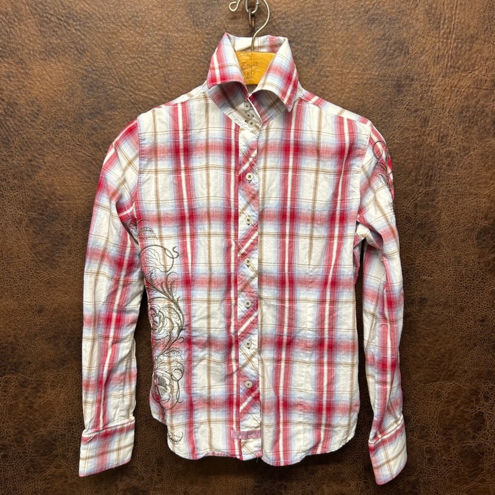 English Laundry Small Brown Embroidered Long Sleeve Horse Equestrian Show Shirt